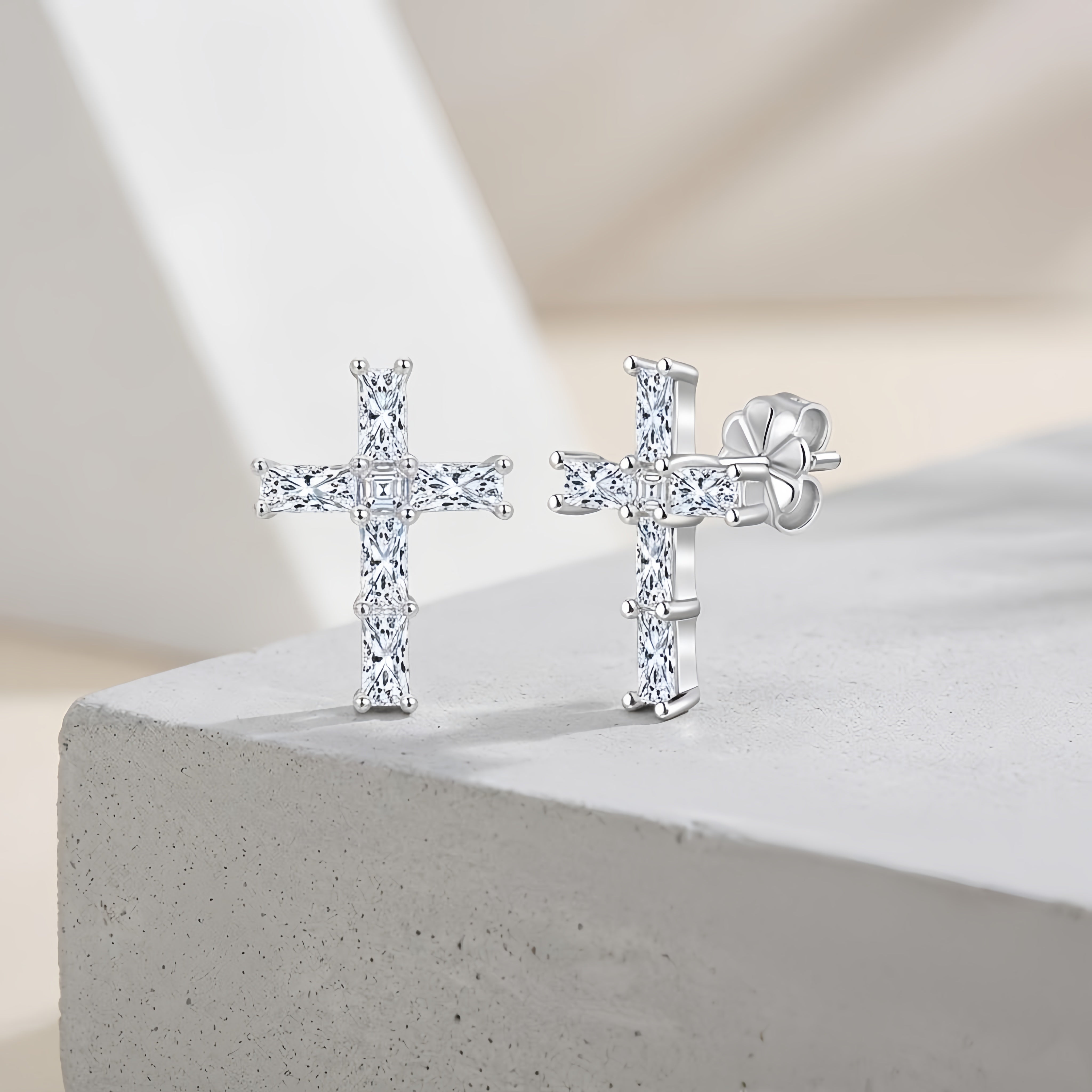 925 Sterling Silver Elegant CZ Cross Earrings: Modern Jewelry