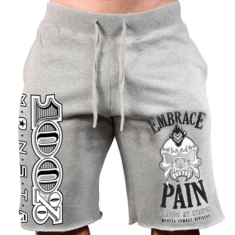 Sports Running Casual Big Print Cotton Elastic Shorts