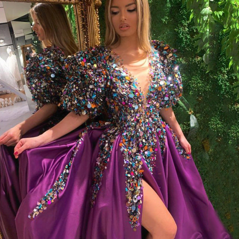 Sequined Split Large Swing Dress Women