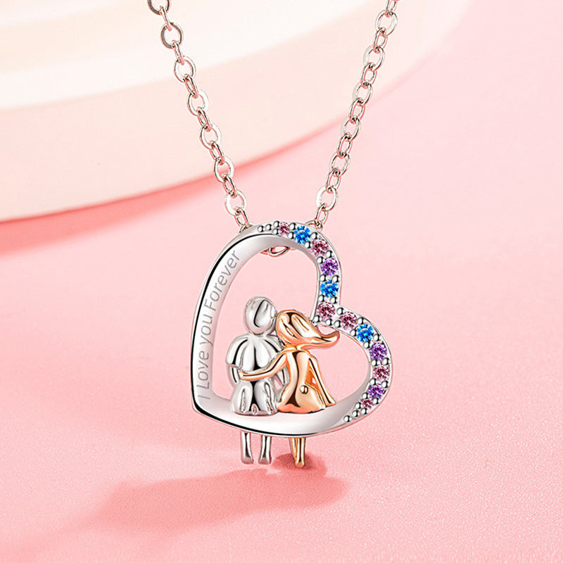 Love Couple Necklace With Colorful Rhinestones Fashion Creative Heart-Shaped Necklace For Valentine's Day Gift