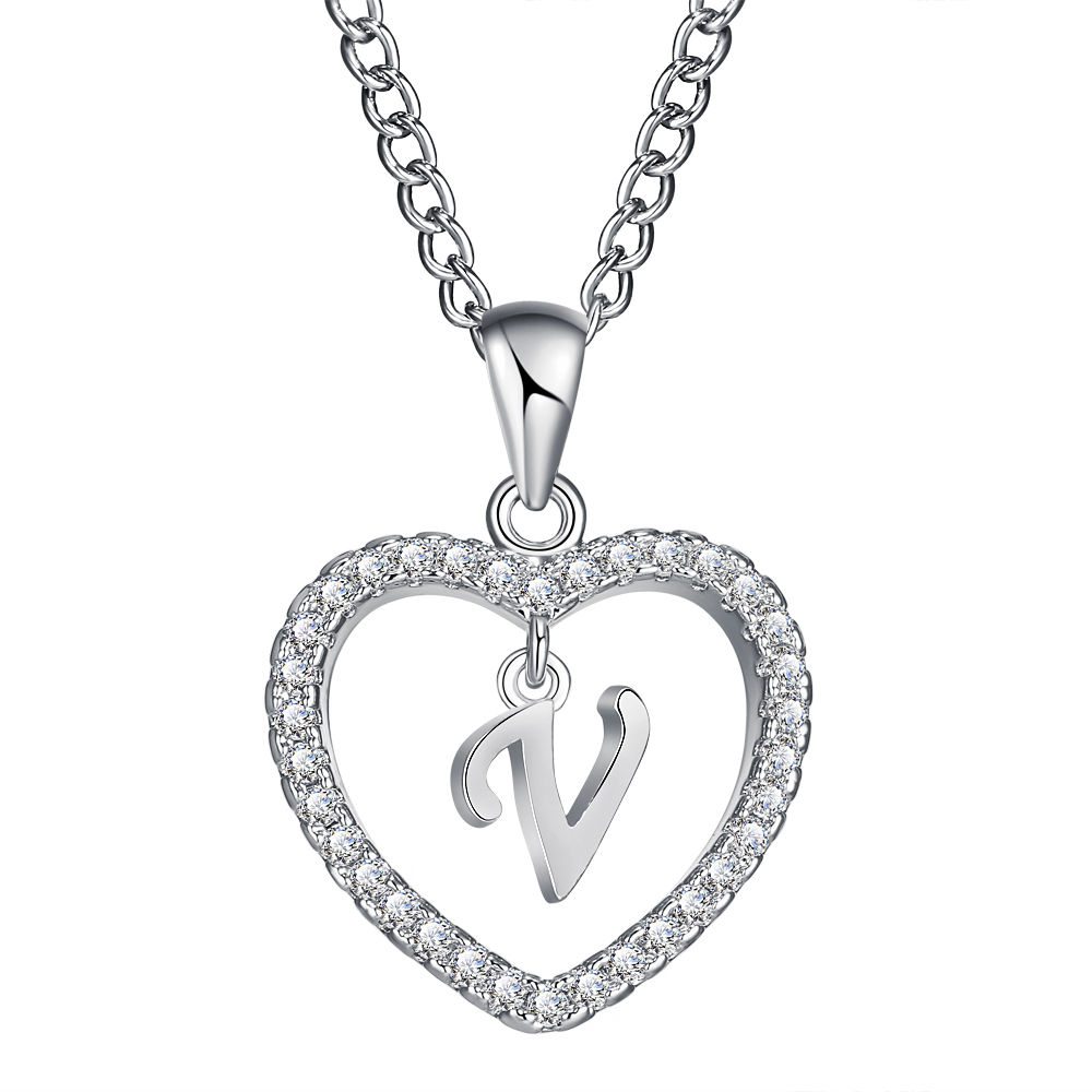 26-Letter Zircon Heart Necklace