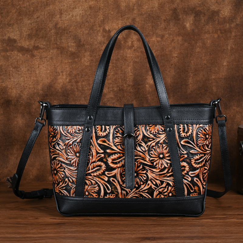First Layer Cowhide Skeleton-Skin Hand Carved Bag