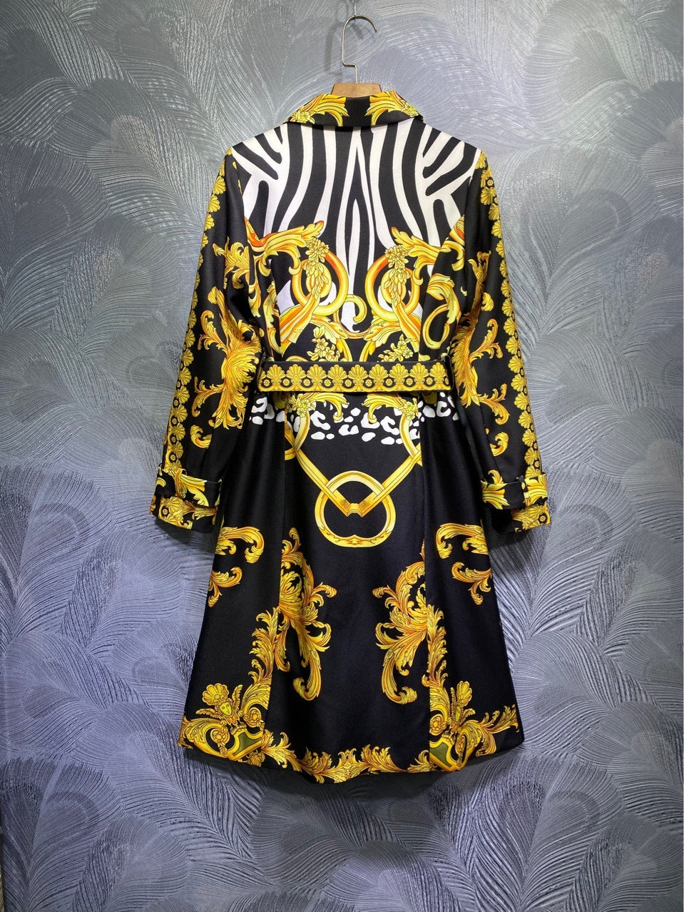 Belt Printed Long Sleeve Trench Coat