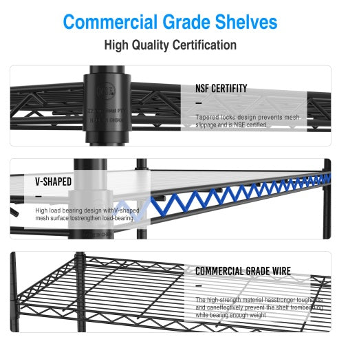 3 Tier Wire Shelving Unit, 1050 LBS NSF Height Adjustable Metal Garage Storage Shelves, Heavy Duty Storage Wire Rack Metal Shelves - Black