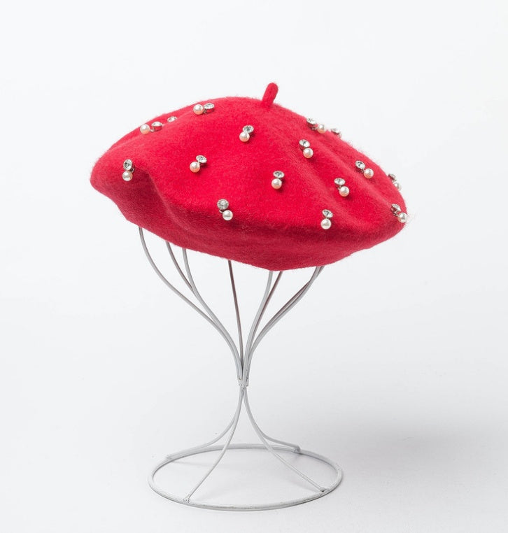 Rhinestone Wool Beret