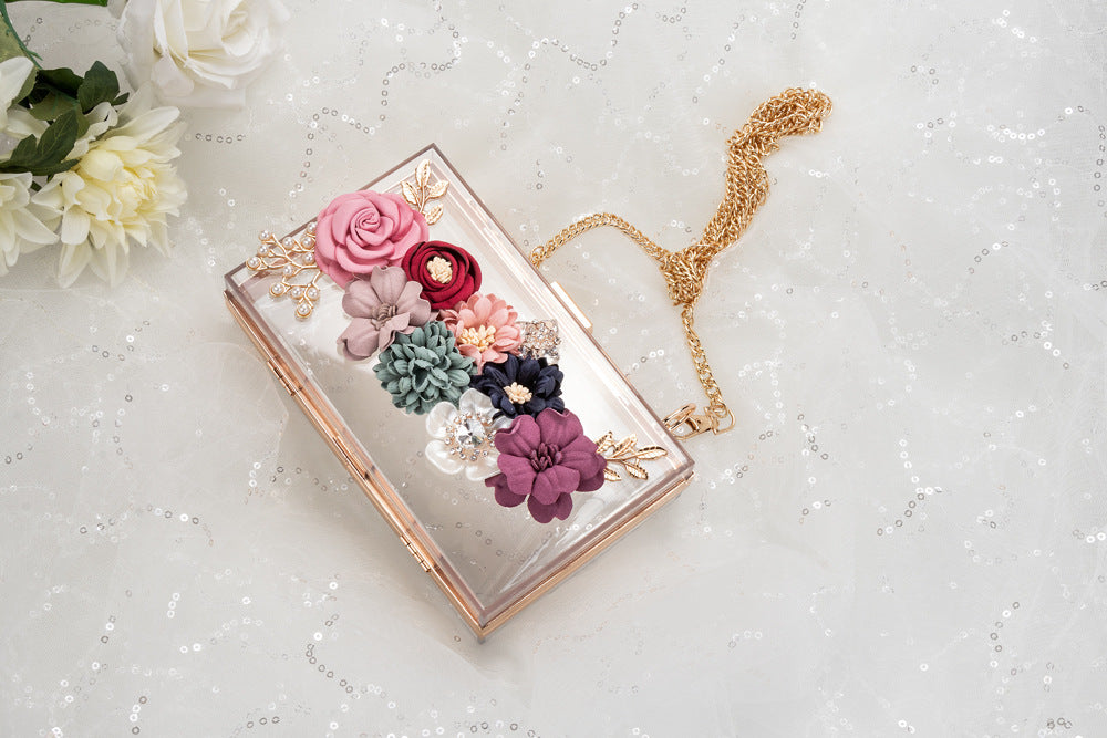 Pearl Hand Chain Pink Flower Thick Chain Bag