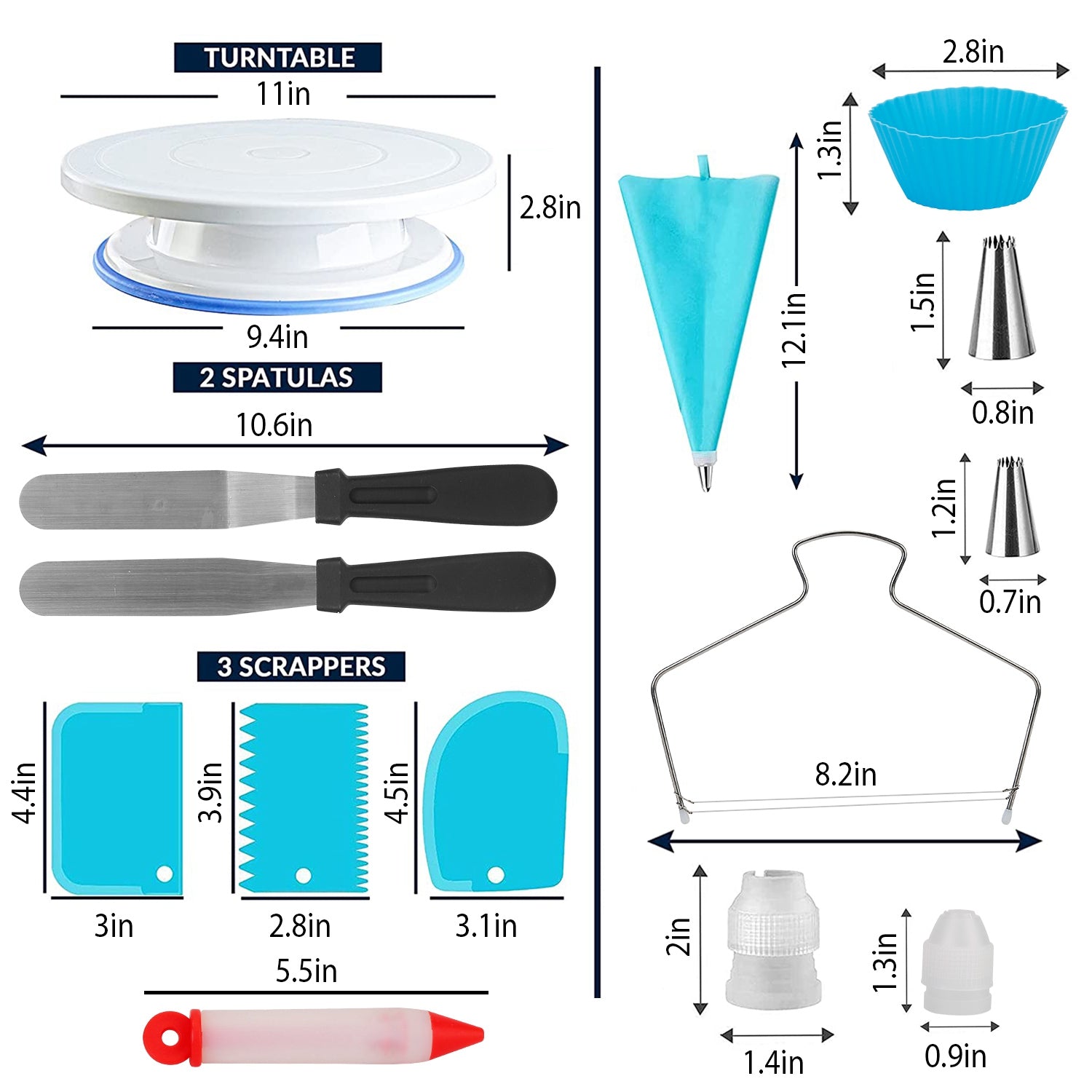 1 Set 11in Rotating Cake Turntable 108Pcs Cake Decorating Supplies Kit Revolving Cake Table Stand Base Baking Tools