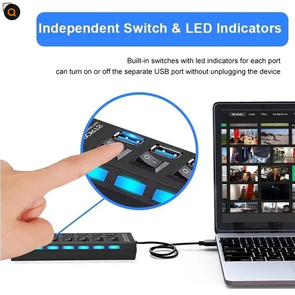 7 Port USB 2.0 3.0 Hub Splitter Adapter High Speed For PC Laptop Desktop