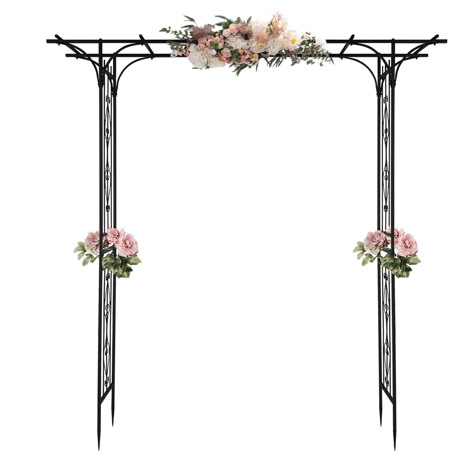 7.1ft Black Flat Top Wrought Iron 16mm Pipe Courtyard Iron Arch