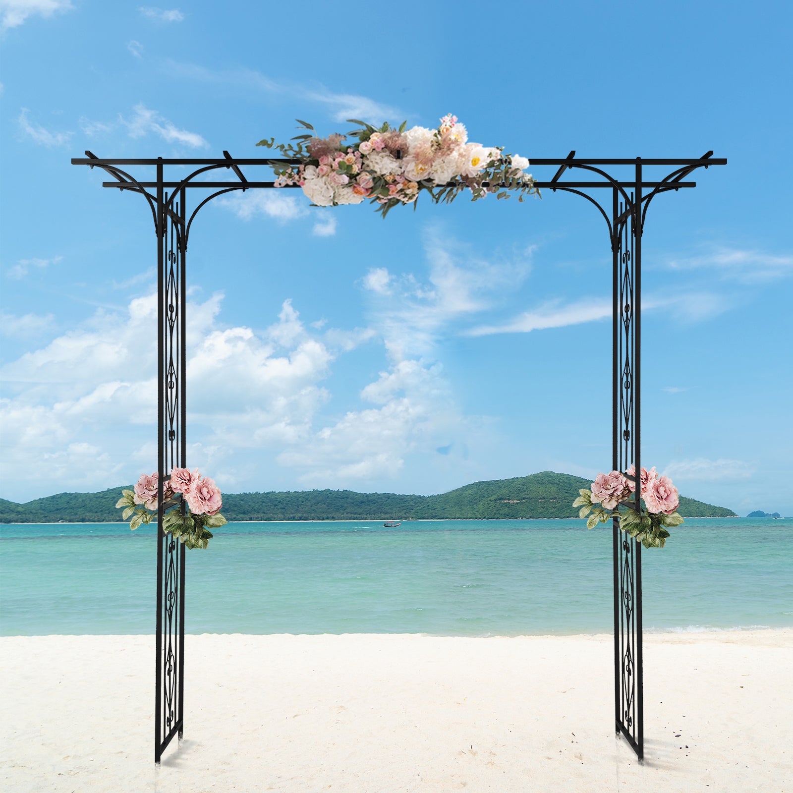 7.1ft Black Flat Top Wrought Iron 16mm Pipe Courtyard Iron Arch