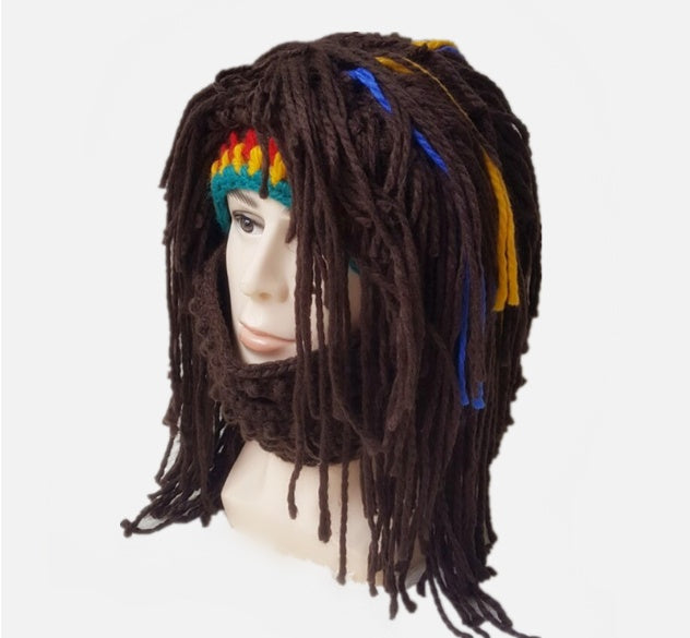 Halloween Party Spoof Knit Wool Hats Handmade Beard Men and Women Wig Hats