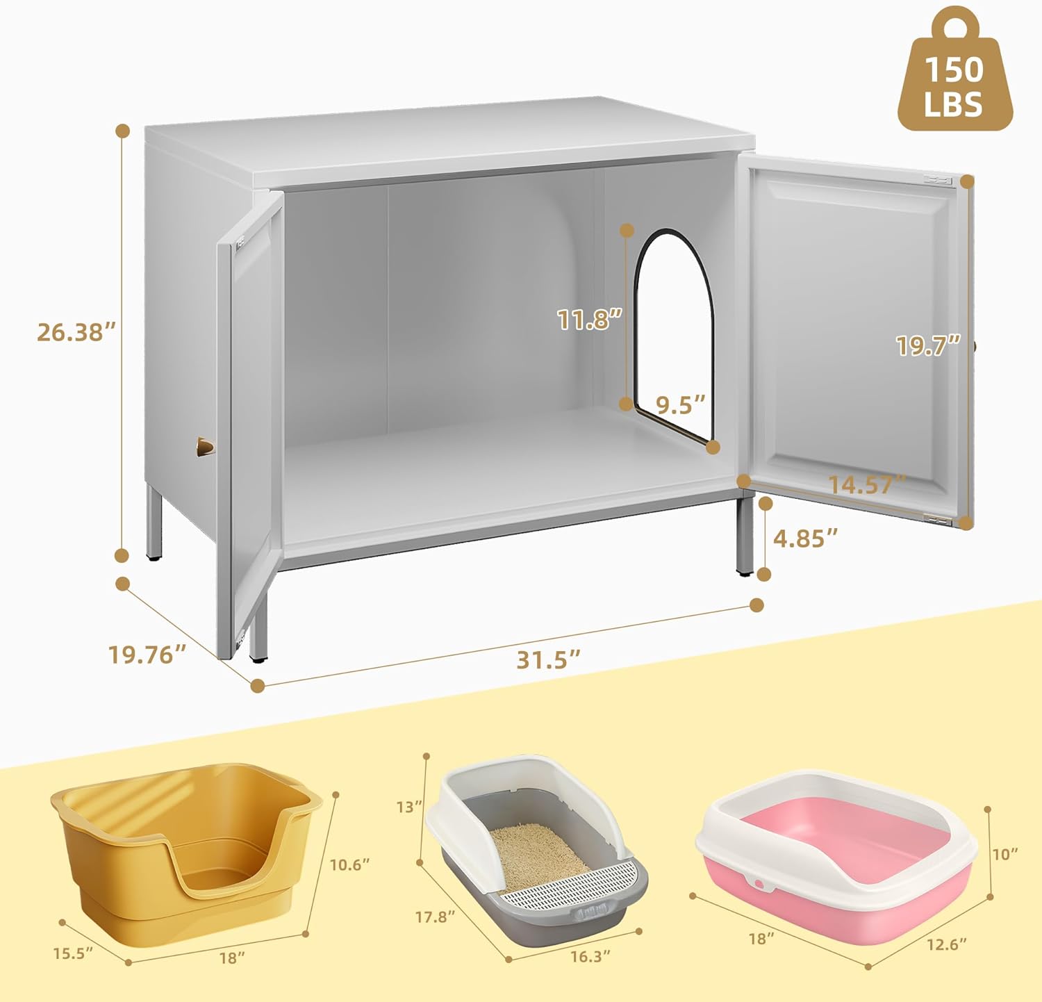 Cat Litter Box Enclosure,Metal Cat Washroom Furniture With Barn Door, Indoor Pet House, Fit Most Of Litter Box, End Side Table,White