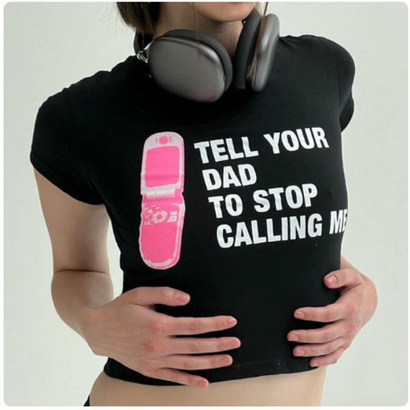 Slim Fit Printed Letter Retro Gothic Round Neck Short Sleeve T-Shirt Top