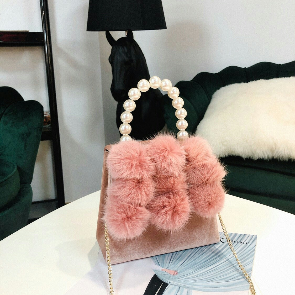 Hairball Velvet Small Square Bag