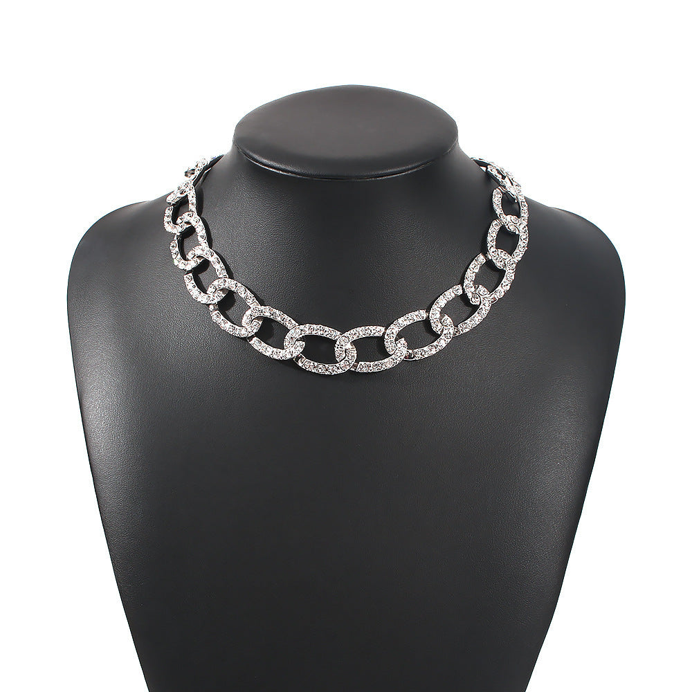 Creative Clavicle Chain with Full Drill Earrings