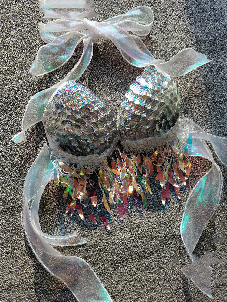 Mermaid Sequins Shell Bikini Top Bra