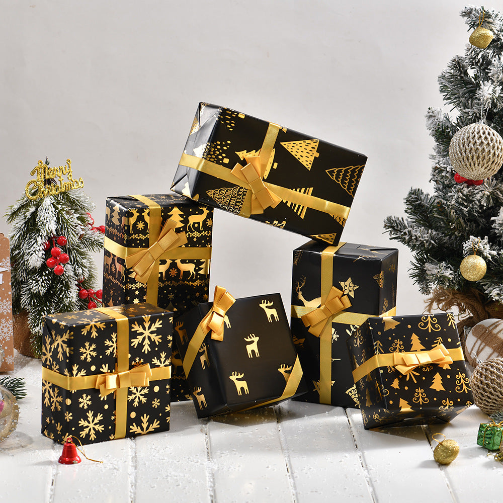 Vintage Black Gold Elk Snowflake Christmas Tree Wrapping Paper