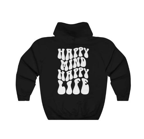 Happy Mind Happy Life Casual Hooded Pocket Sweatshirt