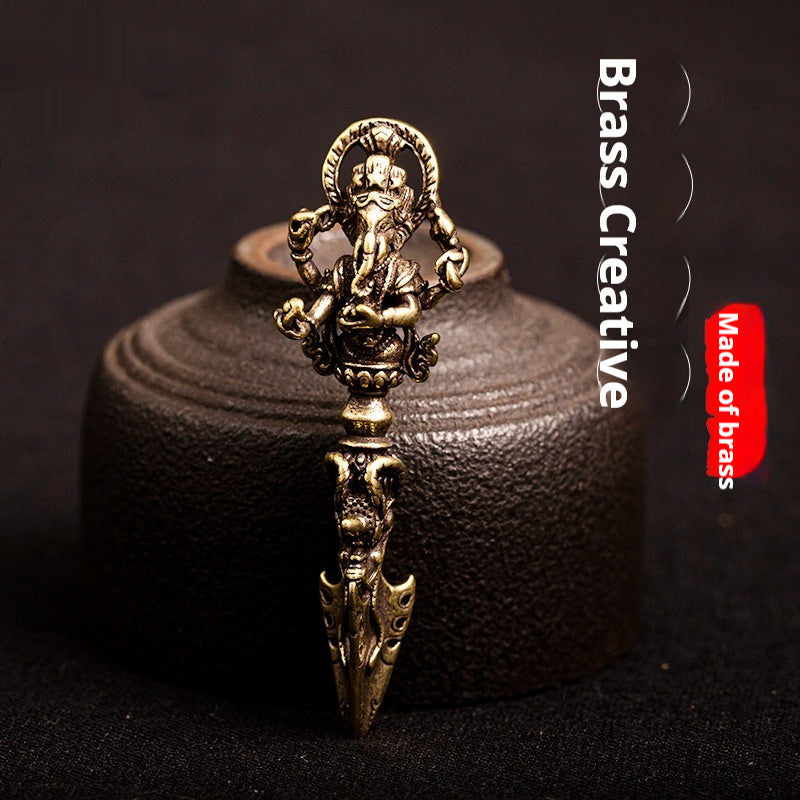 Brass Elephant God King Kong Tibetan Tantra Dharma-Vessel Monster Subduing Club Vajra Keychain