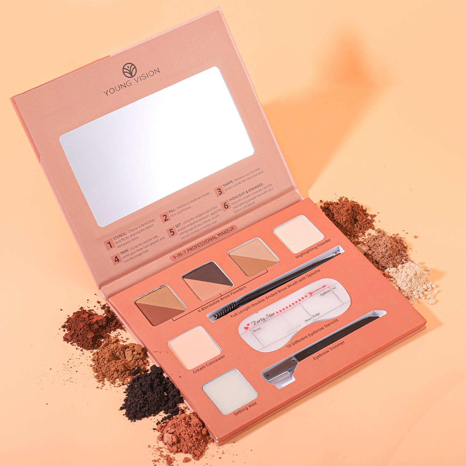 6 Colors Eyebrow Powders 9 In 1 Professional Eyebrow Contour Highlighter With Brow Brush Brow Trimmer Waterproof Makeup Palette