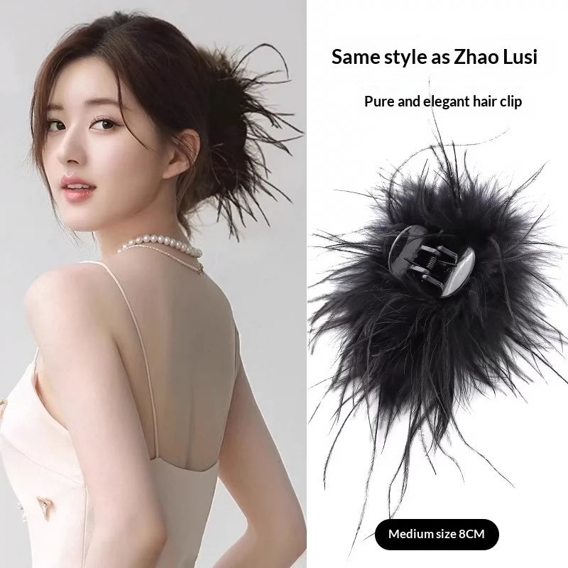 Ostrich Feather Hair Clip For Women