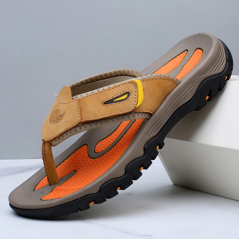 Large Dock Layer Cowhide Men's Flip-flops
