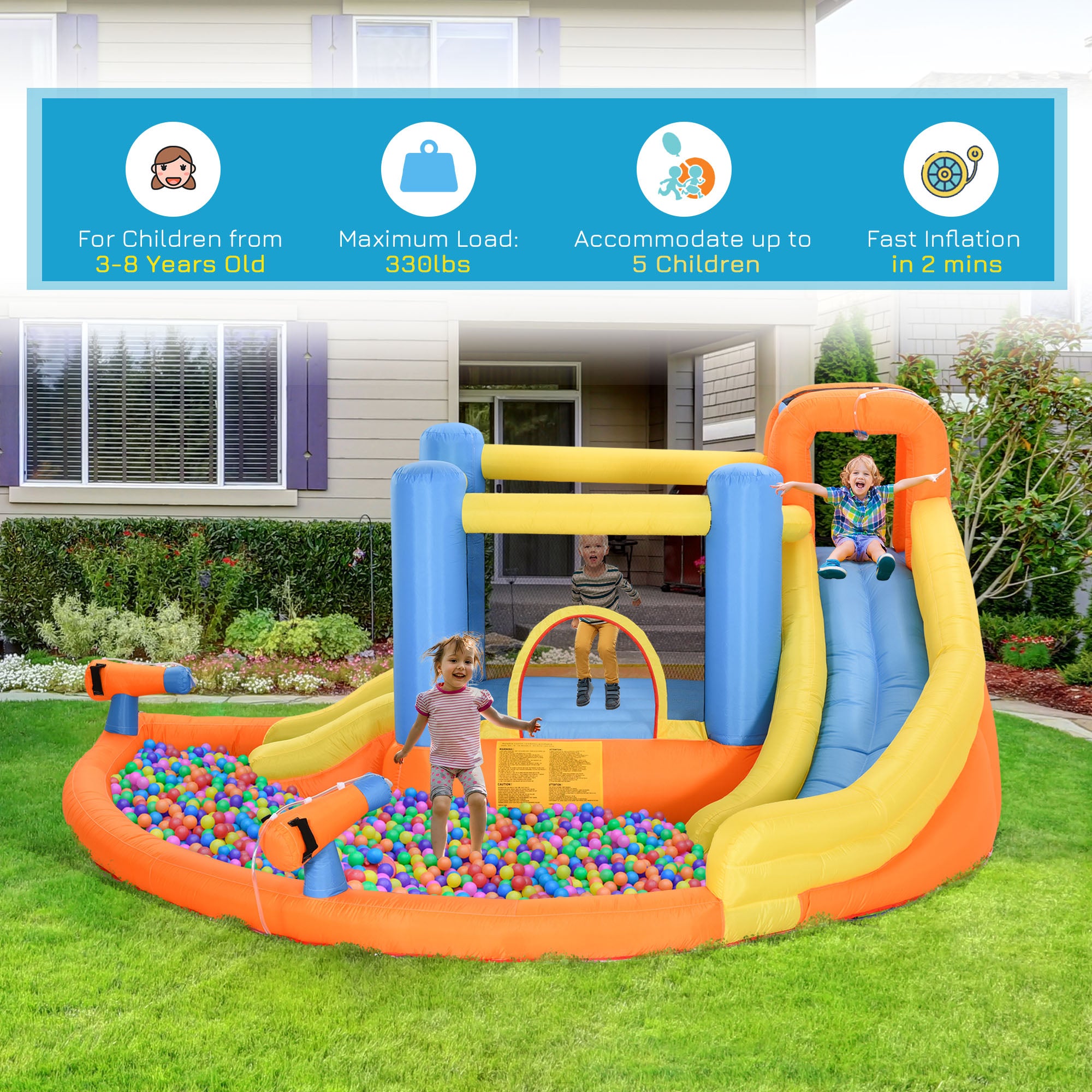 5-in-1 Kids Inflatable Bounce House Jumping Castle with Water Pool