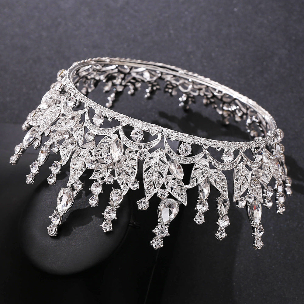 Bride Royal Pink Crystal Crown Headband Wedding Hair Accessories