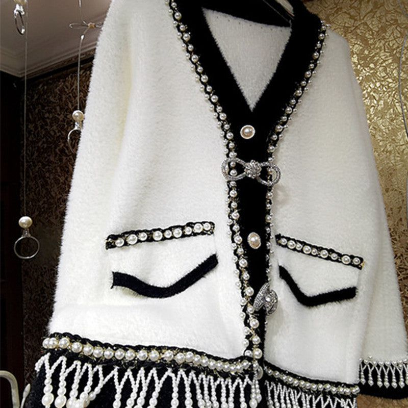 Women's Luxury Heavy Duty Beaded Pearl Fringe Coat