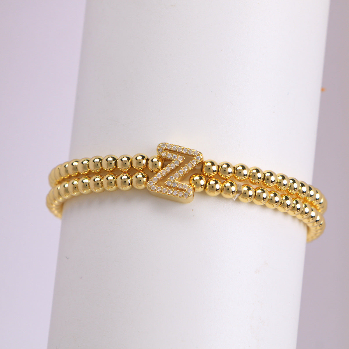 Copper-Plated 18k Gold Zircon Bead Bracelet