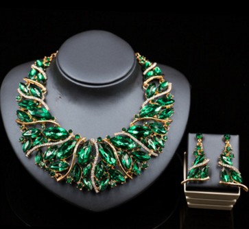 Color Exaggerated Bride Necklace, Earrings Set
