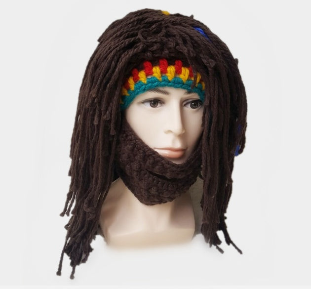 Halloween Party Spoof Knit Wool Hats Handmade Beard Men and Women Wig Hats
