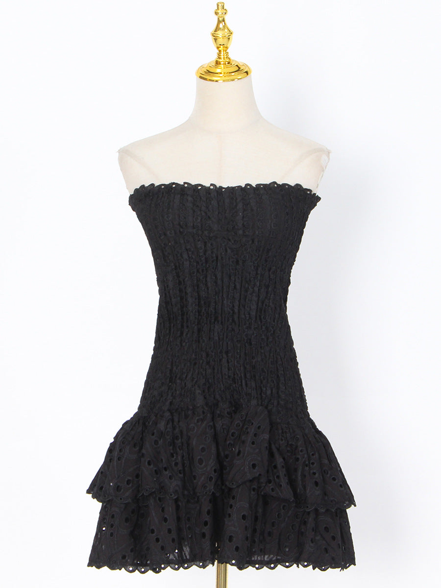 Y2K Tube Top Pleated Dress Ins Fashion Print A-Line Short Dresses For Beach Party Clothing Women