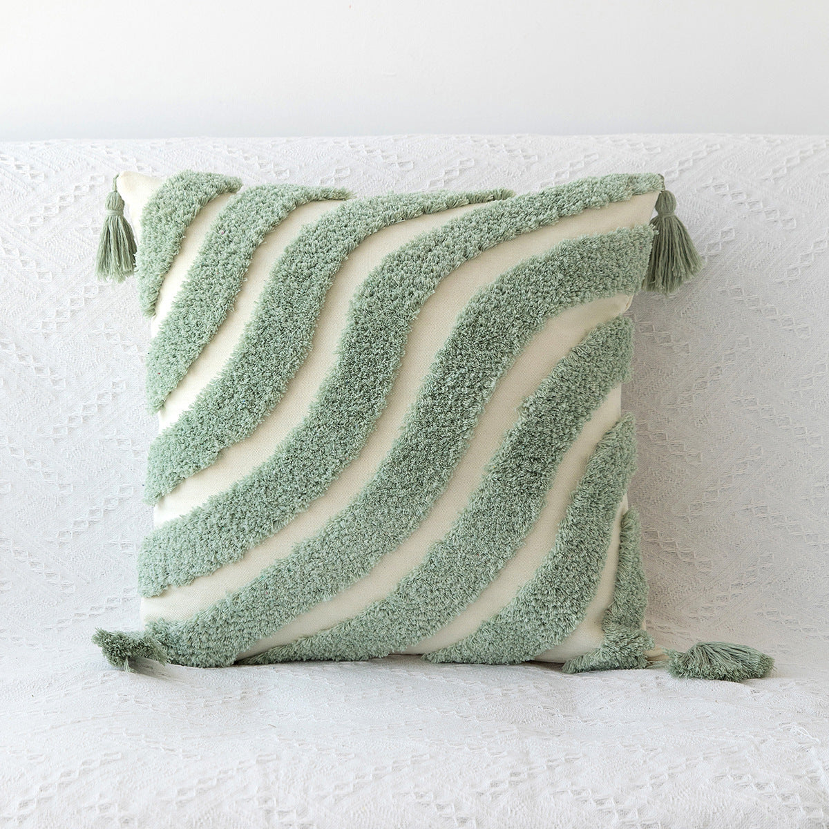 Hand-Woven Craft Tufted Colorful Red Pillowcase