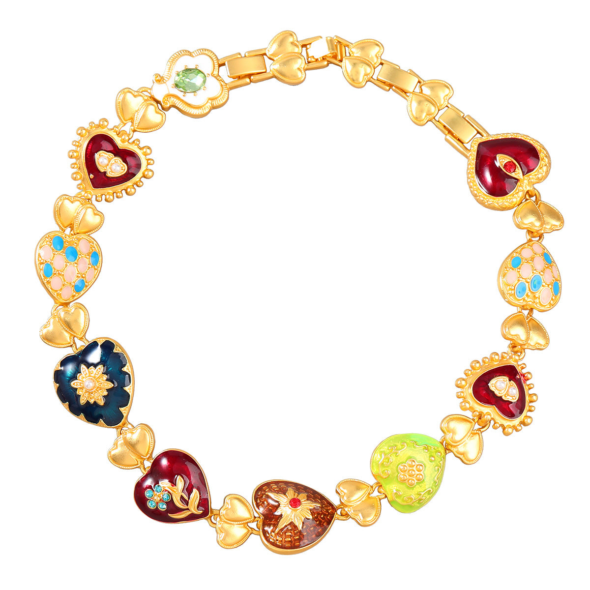Heart-Shaped Necklace Alloy Drop Oil Necklace Multi-Layer Love Flower