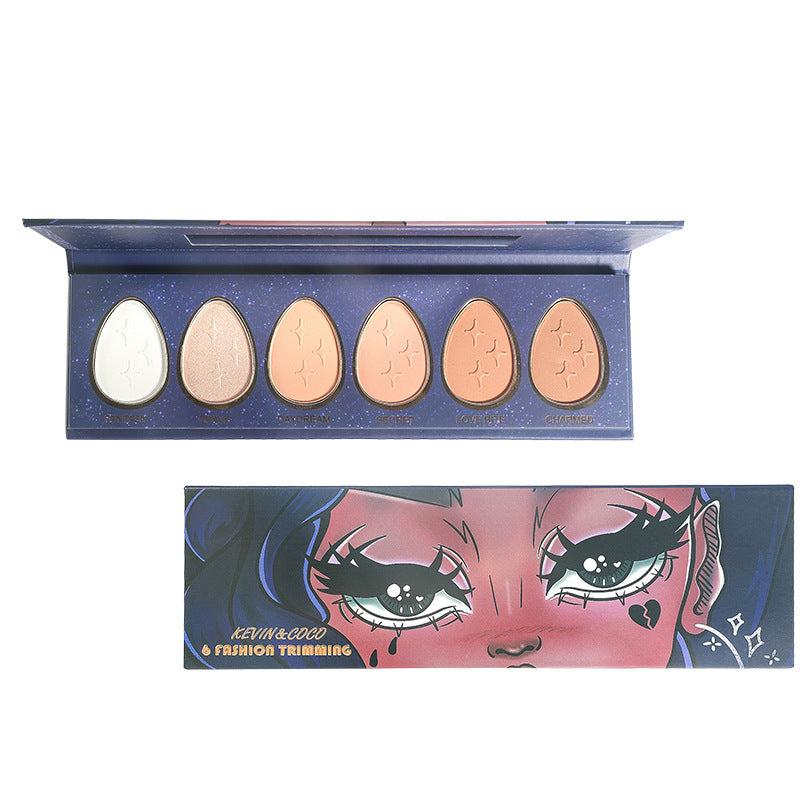 6-Color Trimming Highlighter Palette Blush Cosmetics Cute Makeup Tray Lasting Nature Makeup, 6-color Droplet Combination Blush Highlighter