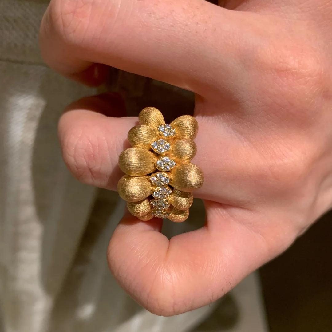 French Retro Handmade Brushed Ribbon Coffee Bean Ring