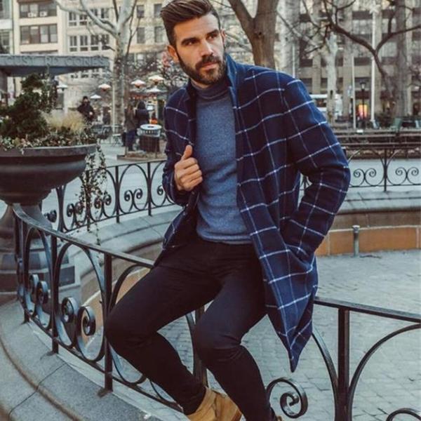 Men's Plaid Trench Coat