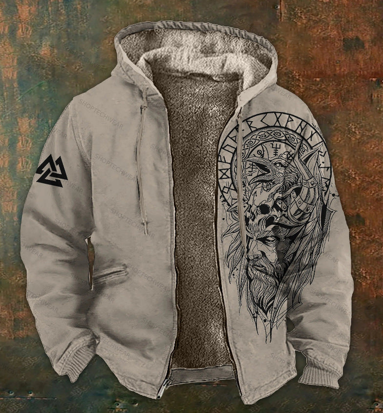 3D Digitalprint Mens Fashion Vintage Hooded Zipup Jacket