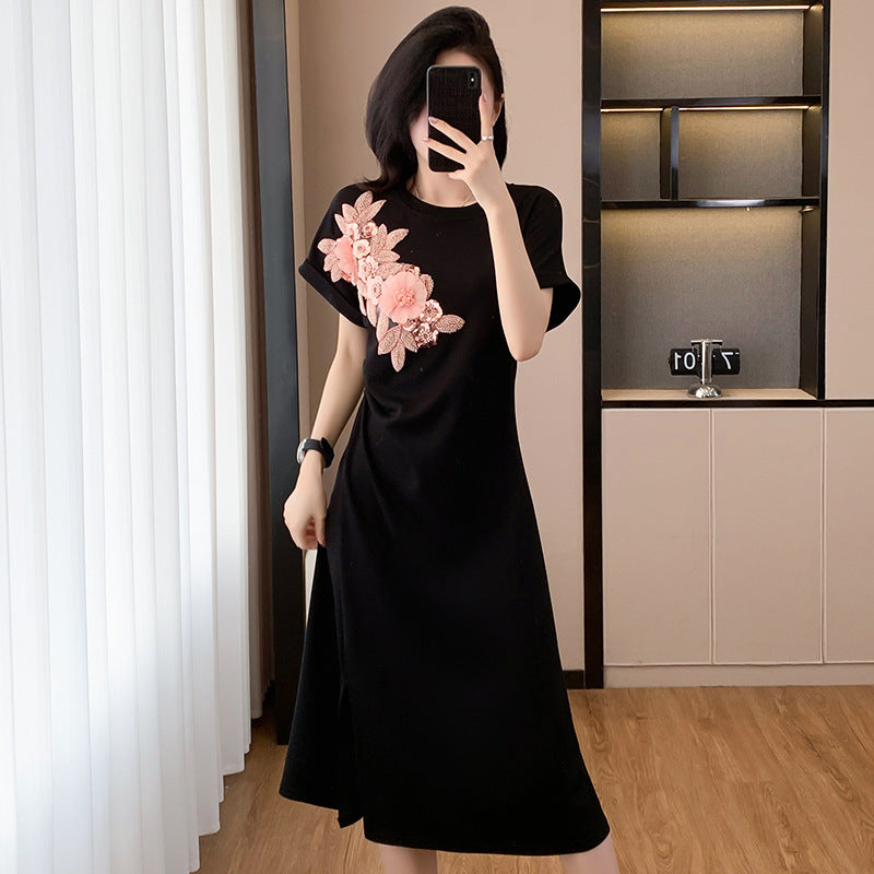 Western Style Fat Sister Black Dress Elegant Slim Fit Slimming