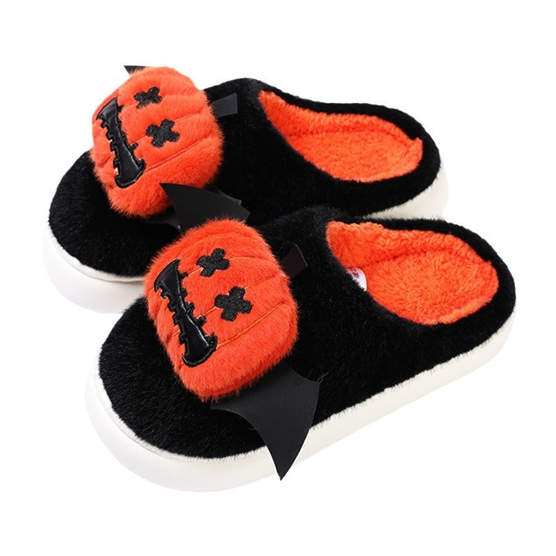 Halloween Cartoon Funny Pumpkin Slippers With Small Wings Design Indoor Non-Slip Bedroom Floor Cotton Slipper Winter House Shoes Couple