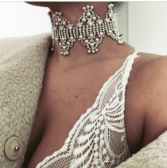 Rhinestone Pearl Necklace