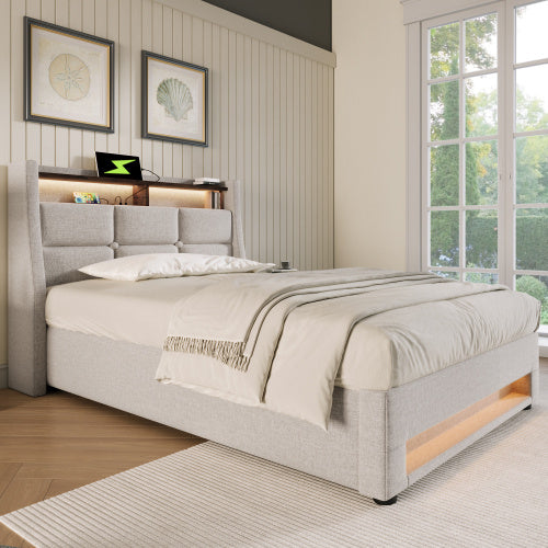 A Metal Bed Frame Made Of Linen Material