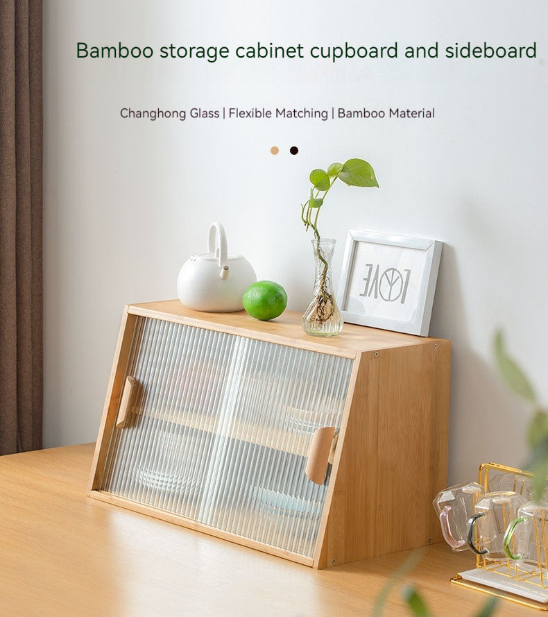 Japanese-Style Small Glass Kitchen Table Top Storage Cabinet Solid Wood Household