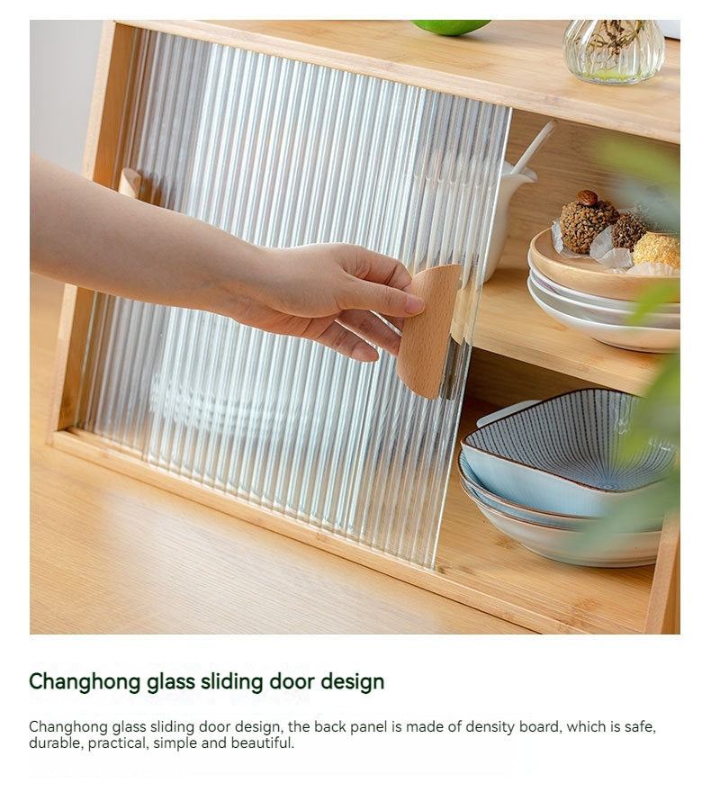 Japanese-Style Small Glass Kitchen Table Top Storage Cabinet Solid Wood Household