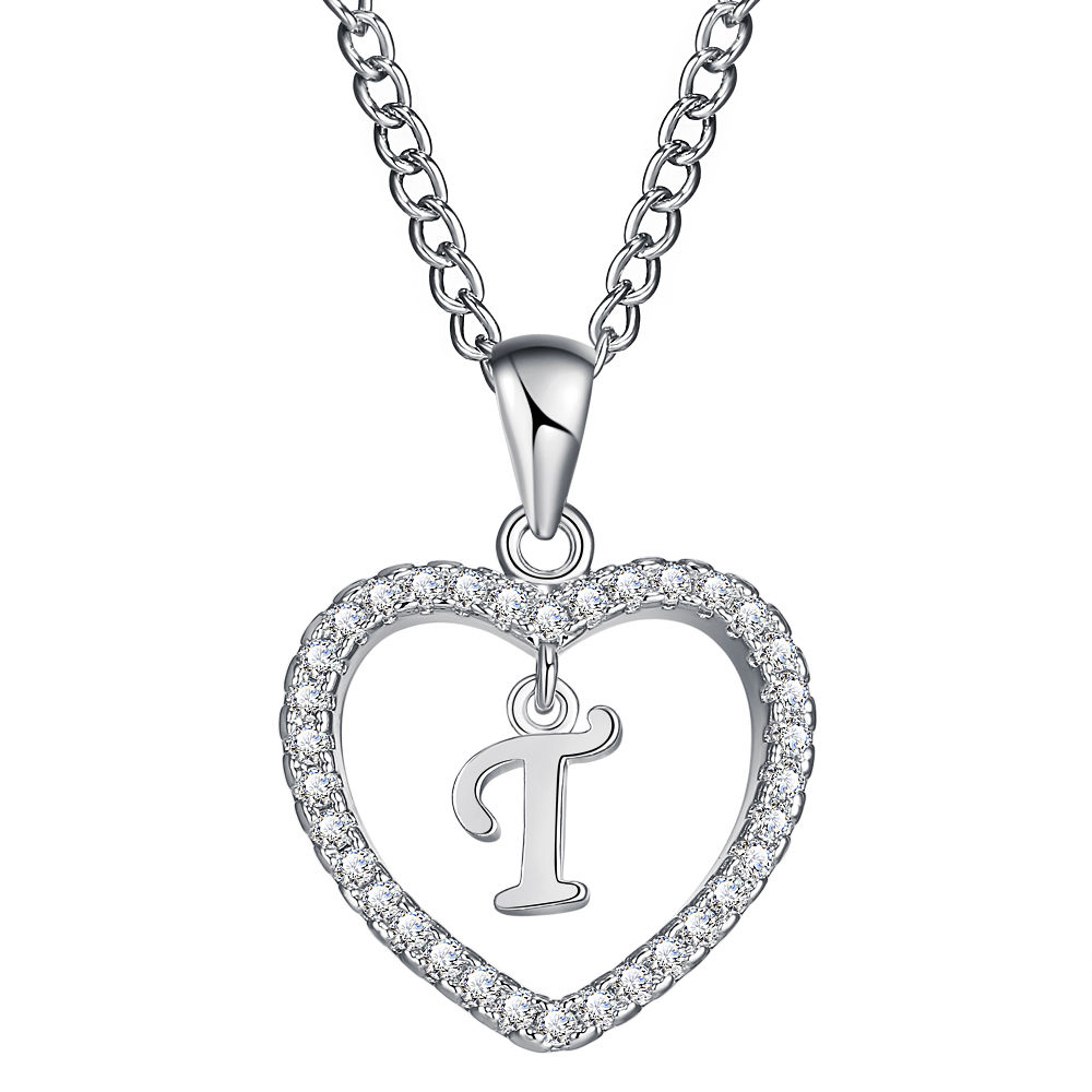 26-Letter Zircon Heart Necklace