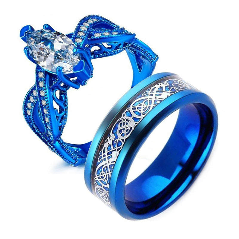 Fashion Blue And Gold Pair Ring