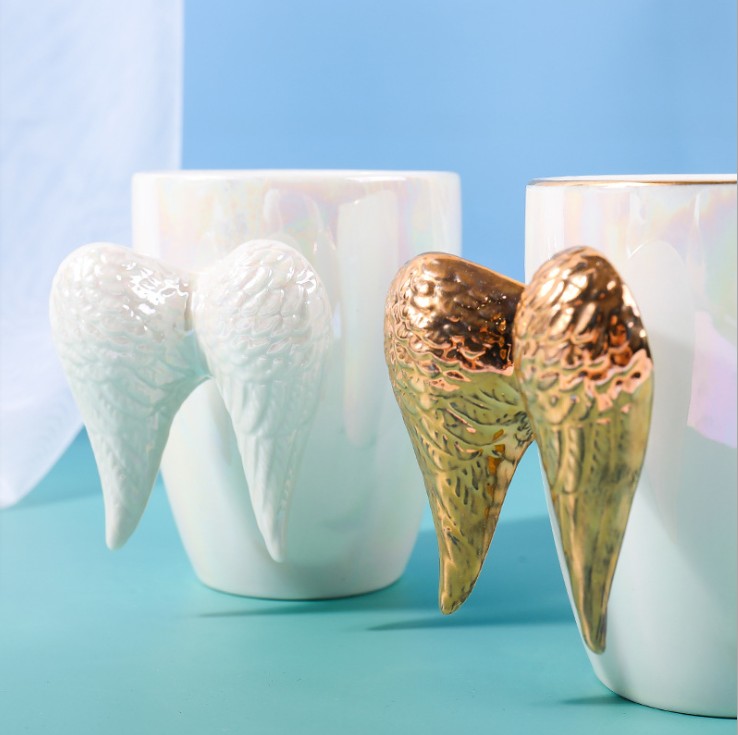 Cartoon Creative 3D Golden Angel Wings Coffee Mug