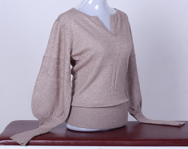 V-Neck Lantern Sleeve Sweater