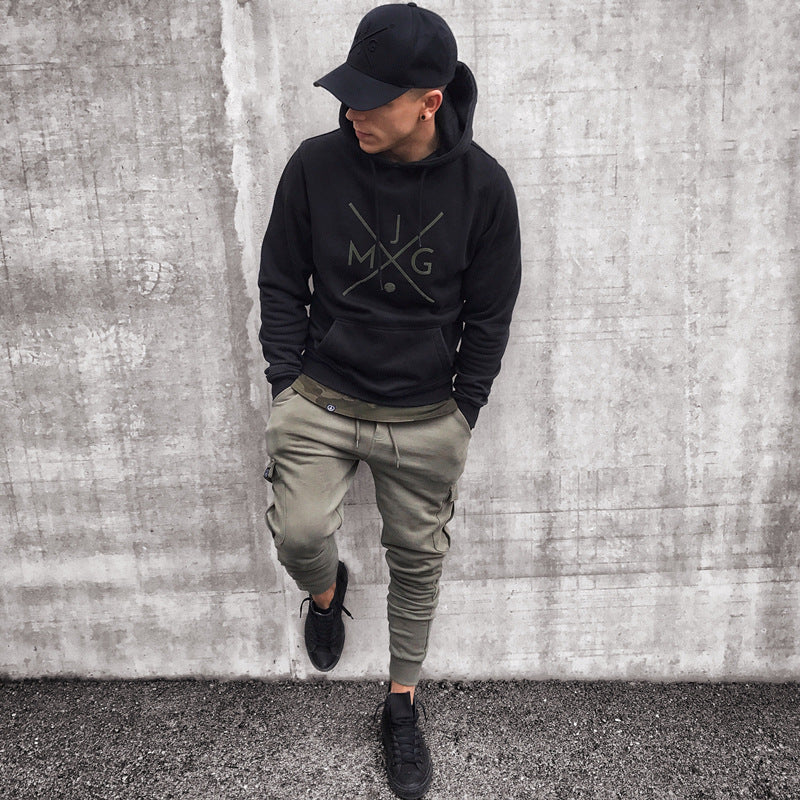 Autumn New Muscle Brother Sports Sweater Men's Hooded Fitness Clothing Running Cotton Long-Sleeved T-Sleeve